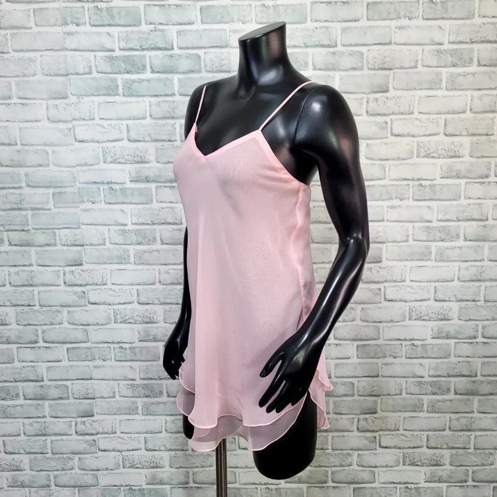 Vintage 90s Fantasies Morgan Taylor Womens S Pink Chiffon Sheer Nightie‎ Chemise